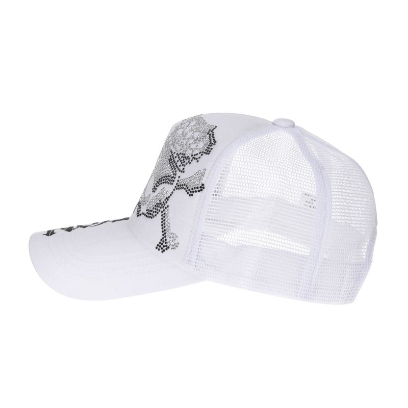 WITHMOONS Meshed Baseball Cap Skull Rhinestones Trucker Hat KR1751 (White) - Image 2